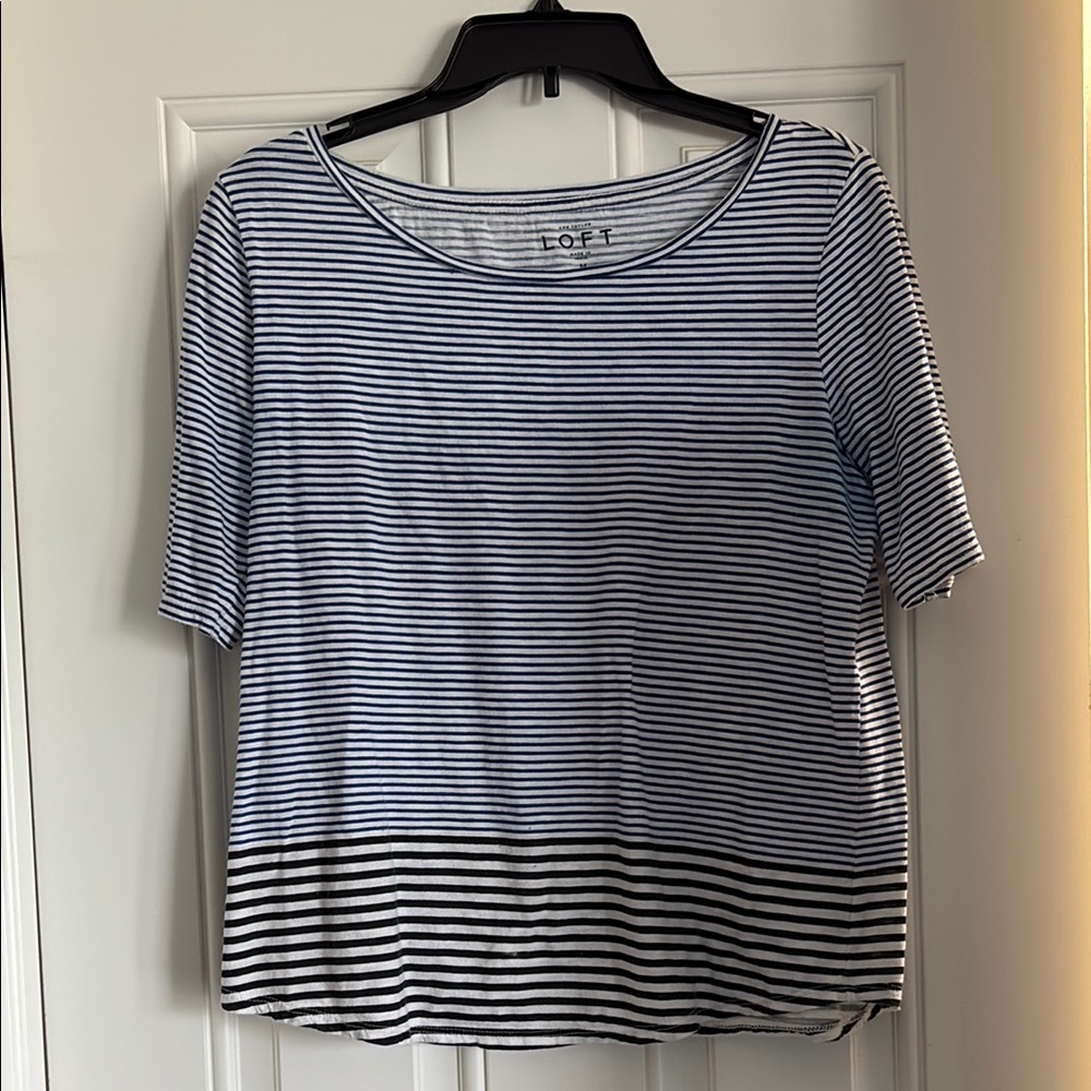 LOFT Blue and White Boxy 3/4 Sleeve T-Shirt